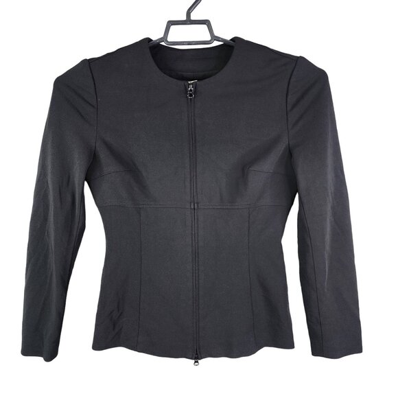 Womens Black Cache Fitted Jacket Full Zip Round Neck Long Sleeve Size 4 - Picture 1 of 11